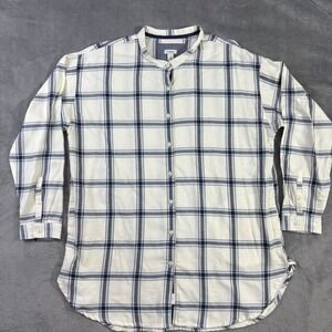 LL Bean Shirt Men L Plaid Flannel Button Long Outdoor Grandad Band Collar Pocket